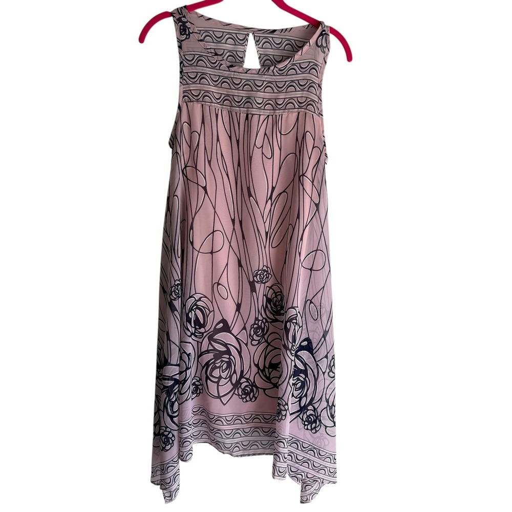 NWT ROBBIE BEE Pink and Navy Floral‎ Sheer Sleeveless Ladies Dress, 6